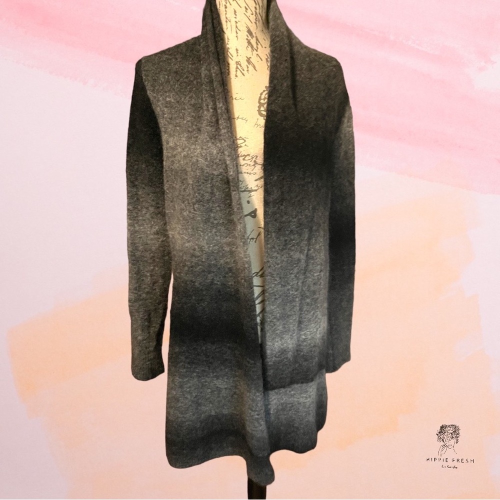 Eileen Fisher Women's Longline Cardigan Mohair Wool Blend Gray Ombre Stripe XS